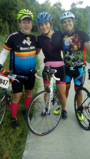 A Dude, Jenni and Rafael at end of 202-Mile MS 150 weekend April 2017
