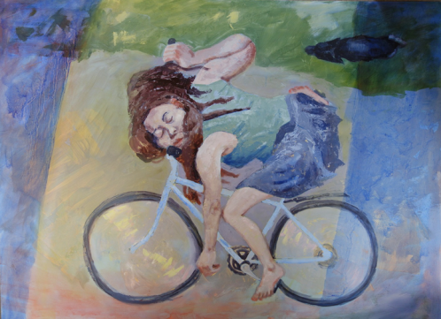 girlasleeponabicycle